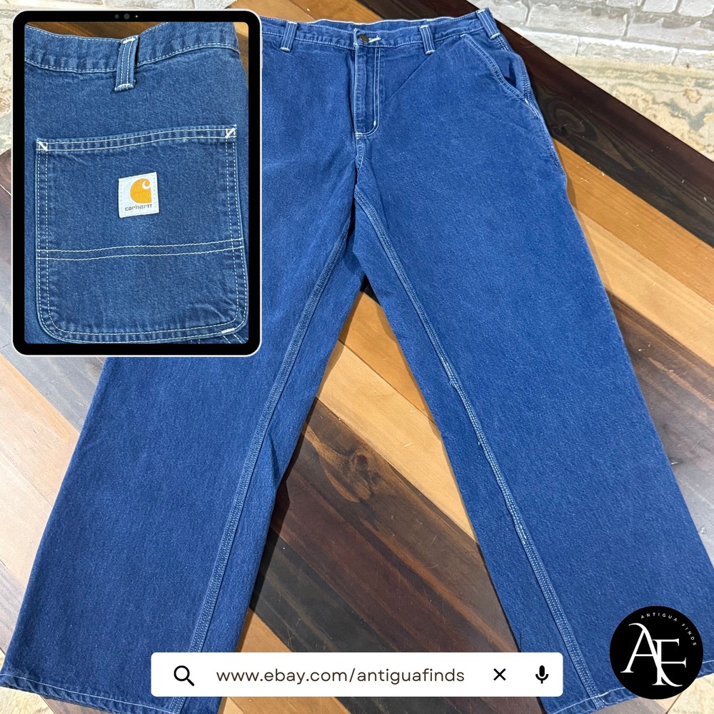 CARHARTT Men's Jeans Cotton Dungaree-Fit Blue Denim RN 51374 Pants Size‎ 34x30